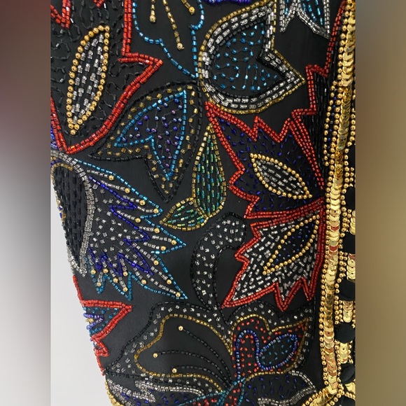 Vintage Spenser Jeremy 90s Leaf Holiday Bead & Embellished Silk Vest Size Small - Picture 11 of 12